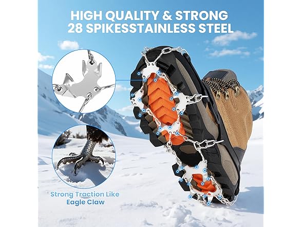 Crampons for Shoes with 28 Stainless Steel Spikes