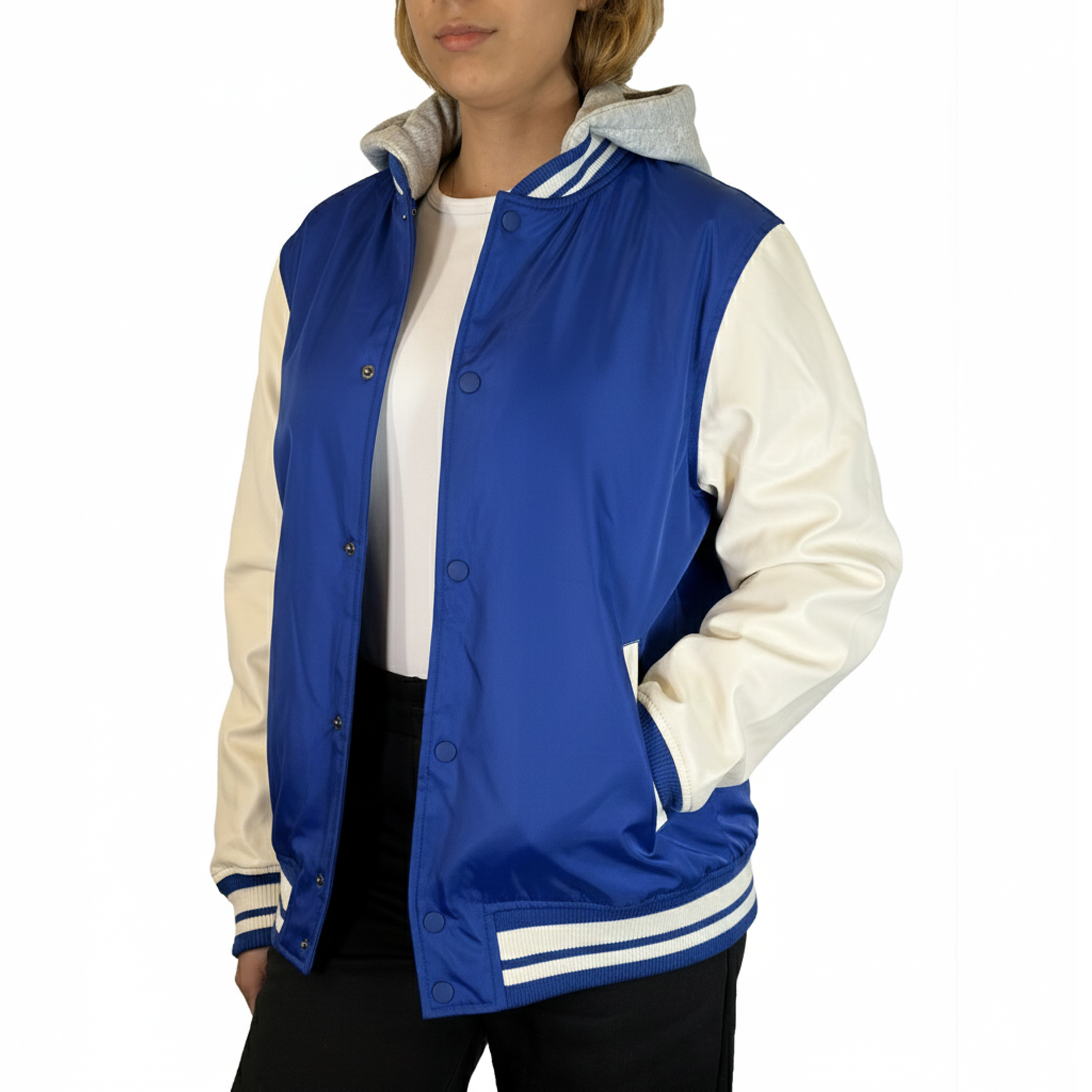 Womens Oversized Heavyweight Hooded Varsity Jacket - Gallery 35