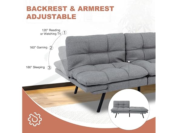 MUUEGM 71" Futon Sofa Bed, Memory Foam