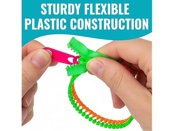 Fun Express Bright Two-Color Plastic Zipper Bracelet 12pc