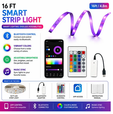 Primo 16 Foot Smart Bluetooth Strip Light with Remote - Gallery 4