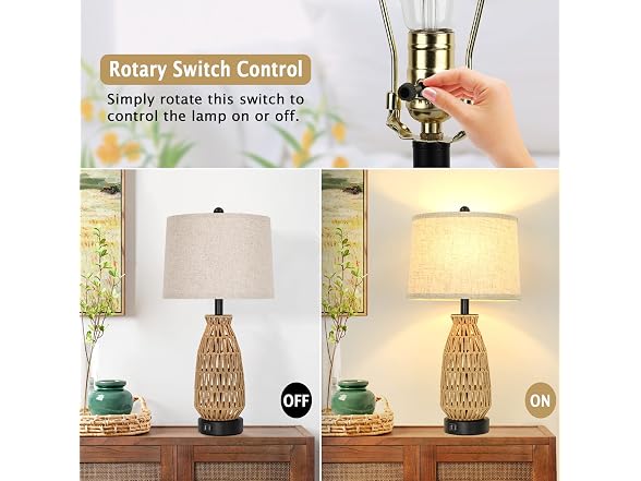 VerRon Rattan Table Lamps 2 Pack
