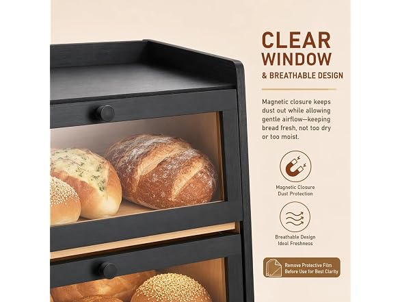 Large Bread Box - 15.7" Bamboo Double
