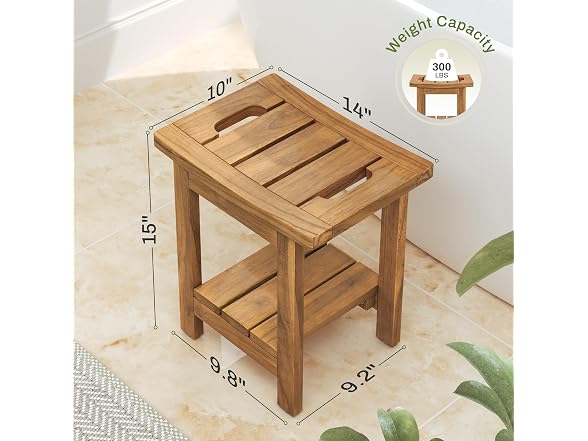 14" Waterproof Natural Teak Shower Stool