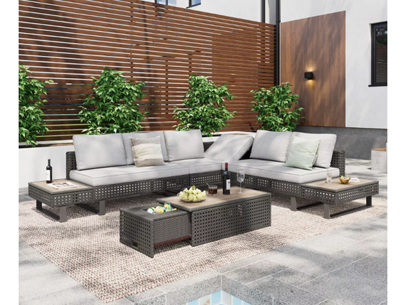 Coolbibila Gray 6pc Wicker Patio Sofa Set