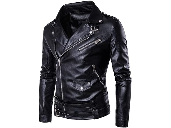 Aowofs Men (M) Faux Leather Jacket Double Jacket