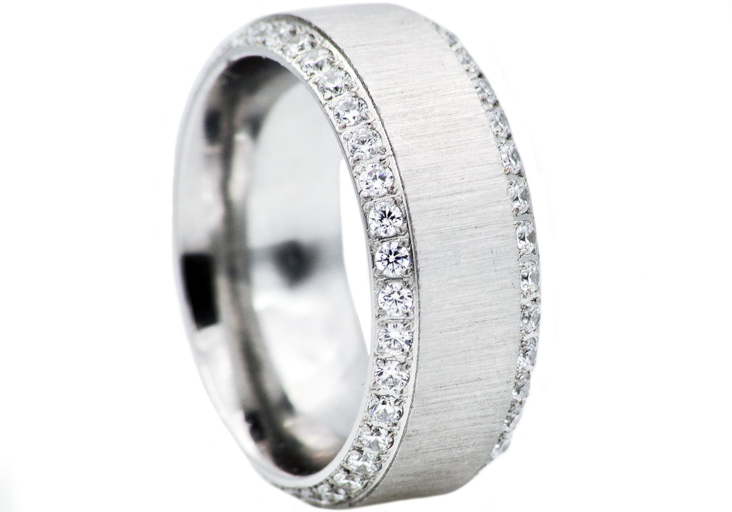 Stainless Steel Double Row CZ Ring - Gallery 4