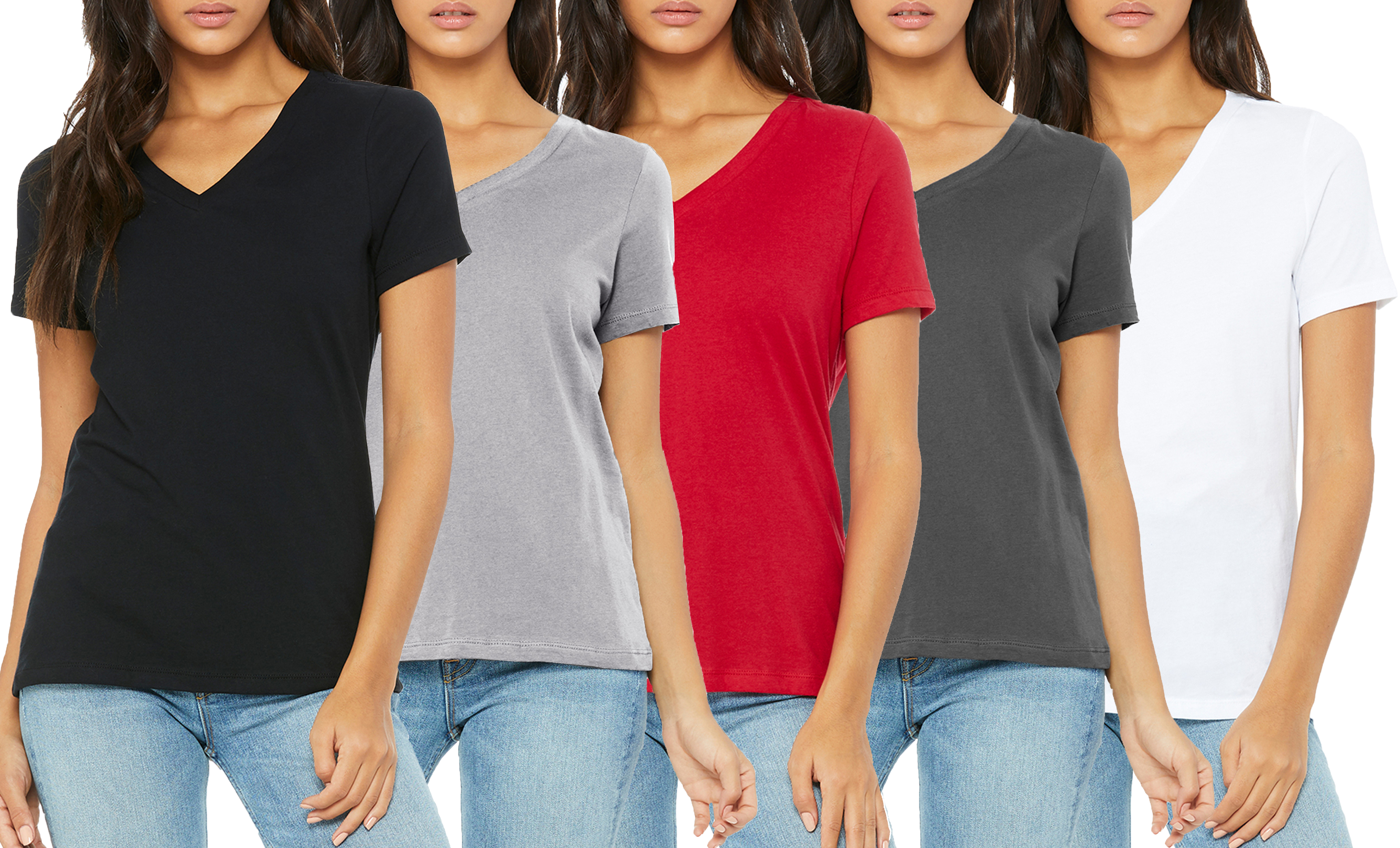 6Pk Womens Loose Fit S/S V-Neck Tee - Gallery 7