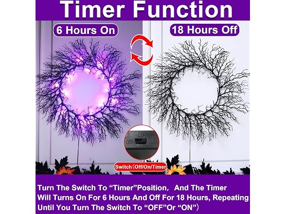 Timer 22 Inch Prelit Halloween Wreath Decoration