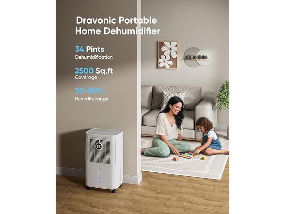 Dravonic 34 Pints Dehumidifier for Home