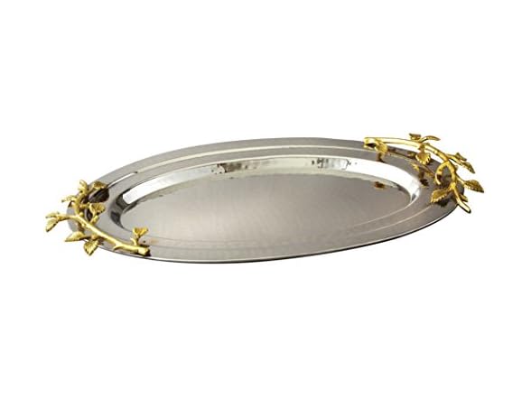 Elegance Golden Vine Hammered Stainless Steel Oval Tray