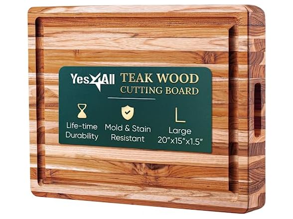 Yes4All Durable Teak Cutting Board for Kitchen