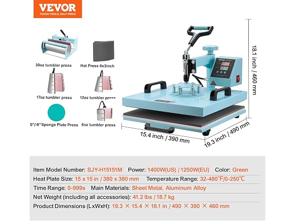 VEVOR 15x15 Heat Press: 8-in-1 Combo for