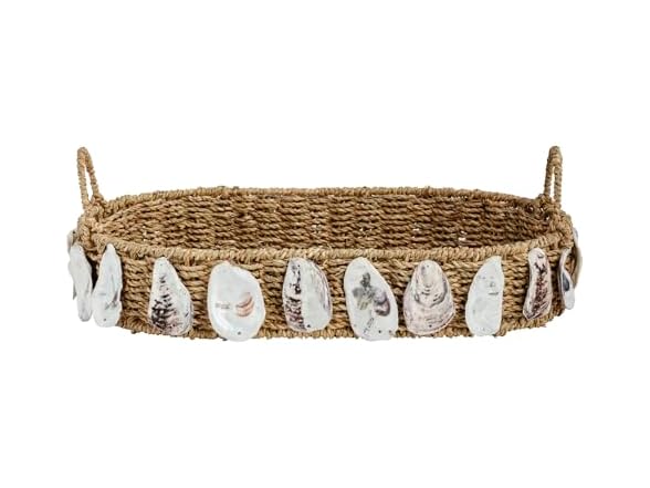 Mud Pie Brown Water Hyacinth Woven Oyster Shell Tray