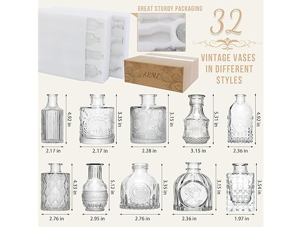 Arme 32 piece clear bud vases