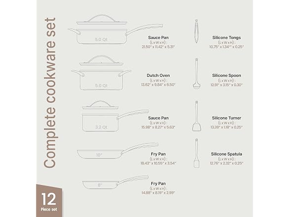 Bakken 12-Piece Ceramic Cookware Set Cream - Gallery 2