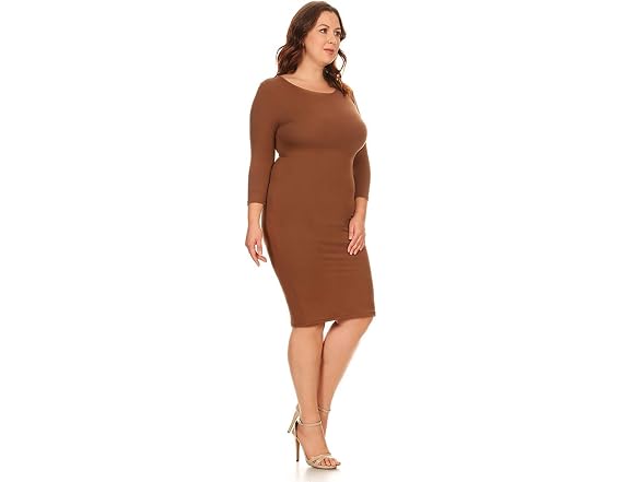 Yelete Women (L) Round Neck Sleeve Dress Mocha