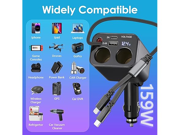 MQOUNY 6in1 Retractable Car Charger 159W