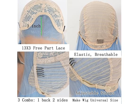 Maycaur Ice Blue Lace Front Wigs Long Straight