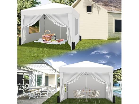 SANUMY Portable 10x10 Pop Up Canopy Tent, Silver White