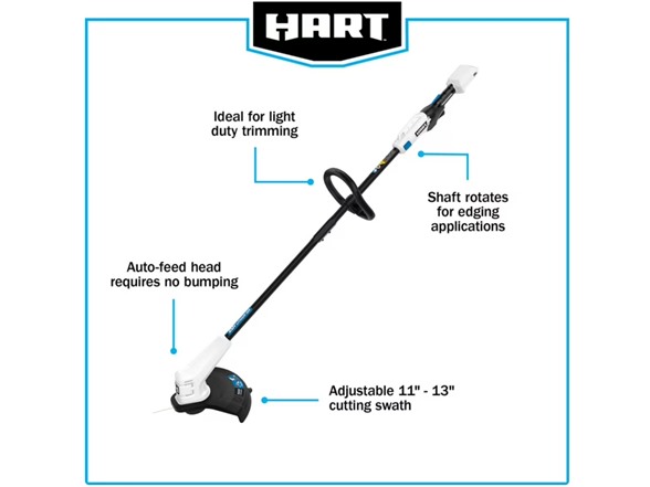 HART 20V Cordless 13" String Trimmer Kit, (1) 2.0 Ah Lithium-Ion Battery