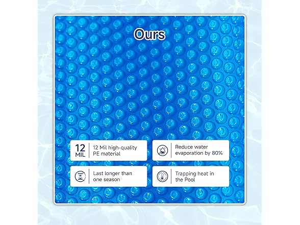 Real Relax Durable 12-mil Solar Pool Cover for Inground & Above Ground Pools, Heavy-Duty Heat Retaining Bubble Blanket for Irregularly Shaped Pool, Blue (12×24FT) (Open Box)
