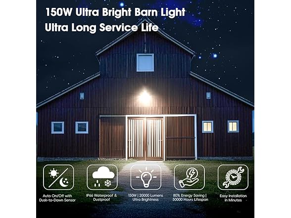 150W 20000LM Dusk to Dawn Outdoor Lighting