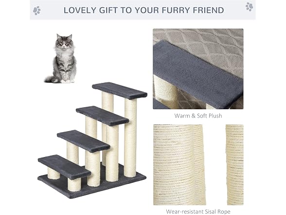PawHut Cat Tree with 4 Steps for High Beds Couch