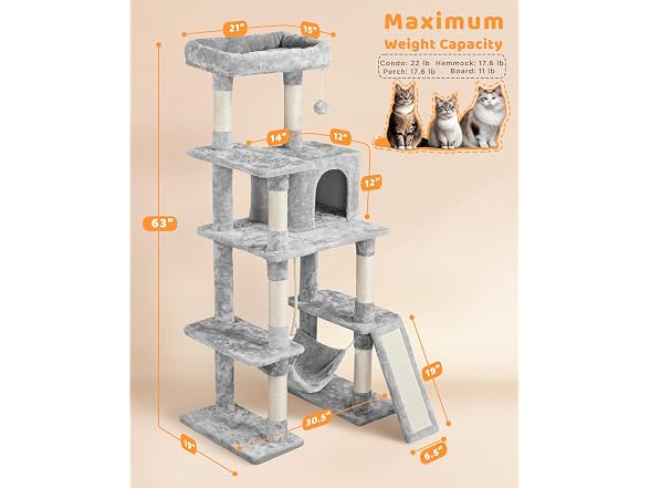 Yaheetech 63in Sturdy Large Cat Tree for Indoor