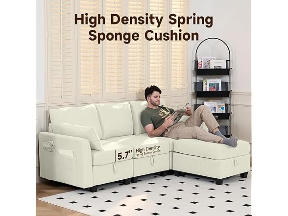 Real Relax Ottoman Convertible Sectional Sofa Couch, Linen F (Open Box)