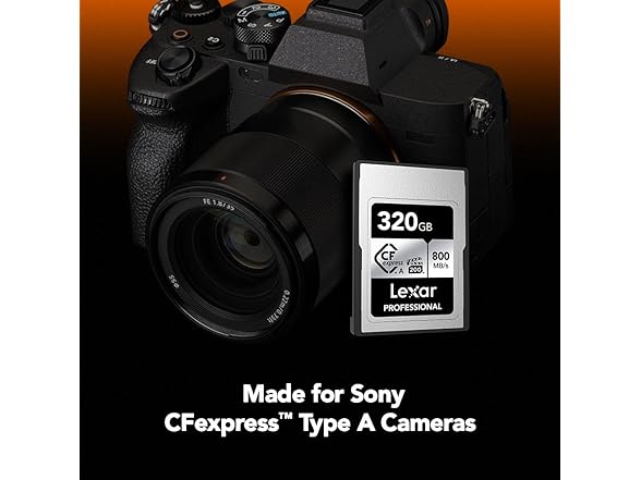Lexar 320GB Professional CFexpress Type A SILVER Series Memory Card, Compatible with Sony Cameras w/ Type A Card Slot, Up to 800/700 MB/s Read/Write, 8K Video, VPG 200 (LCAEXSL320G-RNENG) (Open Box)
