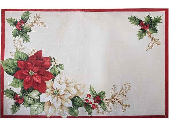 Threadmade Red and White Poinsettias Placemat, Set of 4