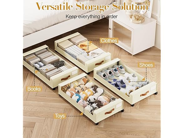 Beige 4 Pck Under the Bed Storage
