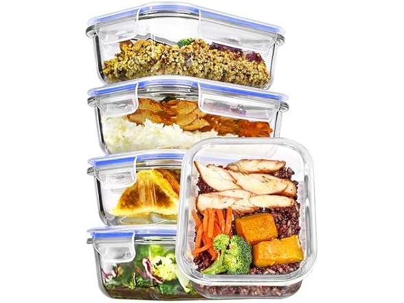 Vtopmart Blue 5 Pack 22oz Glass Containers W/ Lids