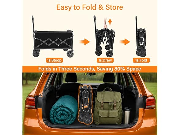 Exovyn Wagons Carts Foldable, Black
