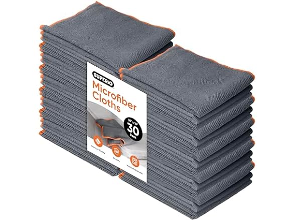 Superio Microfiber Cleaning Cloth for Cars (Grey), 30 Pack