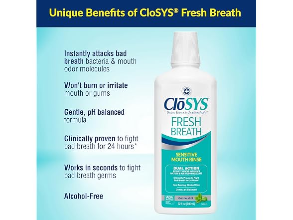CloSYS Mouthwash 32 Ounce Fresh Breath Mouthwash