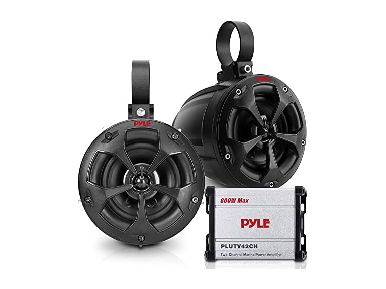 Pyle 800W 4" Waterproof Marine Speakers with Amplifier