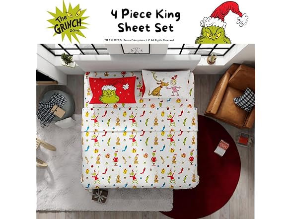 Dr. Seuss The Grinch Holiday Sheet Set King