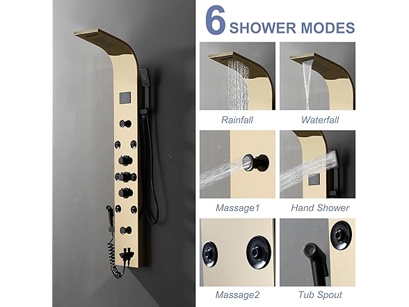 BWE Shower Panel Tower 304 Stainless Steel with 6 Body Jets