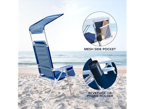 Caribbean Joe Folding Beach Chair, High Back, Navy