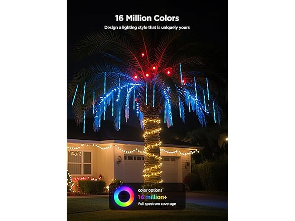 Brightown Smart Meteor Shower Lights Outdoor, 16Tube 256LED 24.6ft