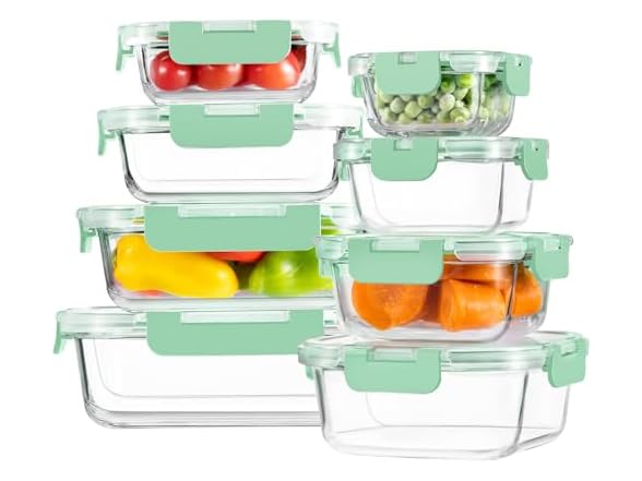 HOMBERKING 8pk Light Blue Glass Food Containers