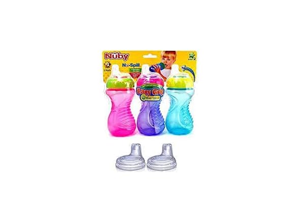Nuby No-Spill Easy Grip Cup, 10 (Pink/Purple/Blue)