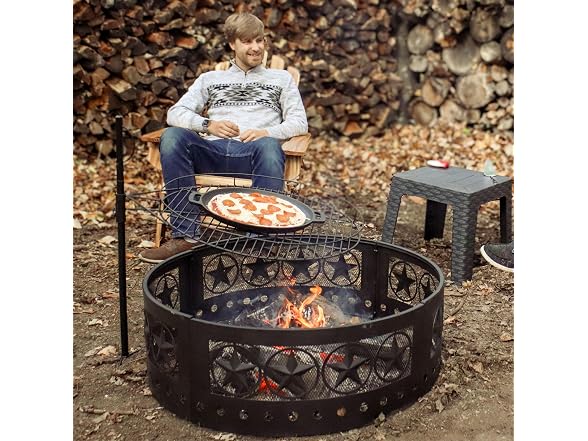Sunnydaze 4-Star Decorative Outdoor Large Round Metal Fire Pit Ring, 36"