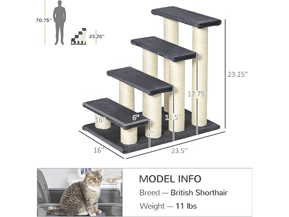 PawHut Cat Tree with 4 Steps for High Beds Couch