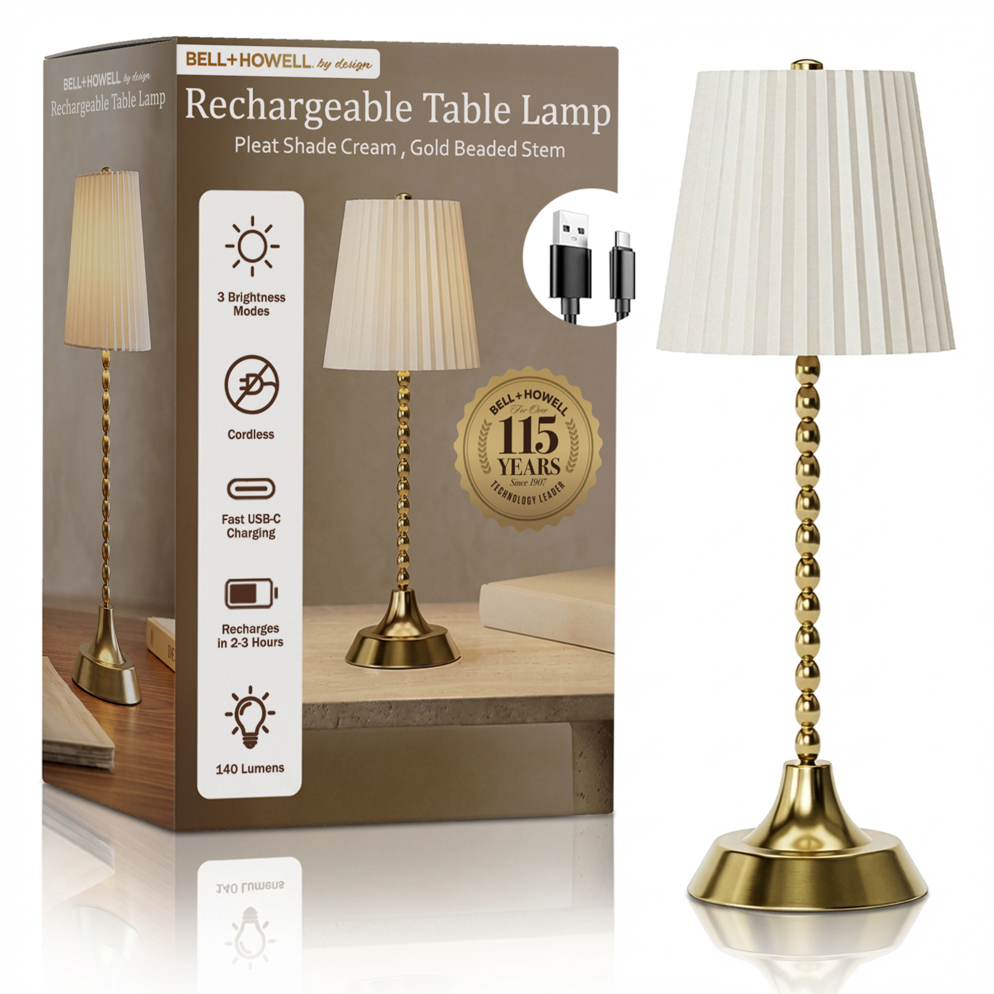 Beaded Stem Pleated Shade Lamp - Gallery 15