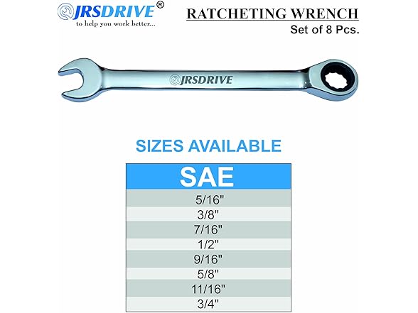 JRSDRIVE E-2257-08S 8pc Ratcheting Wrench Set