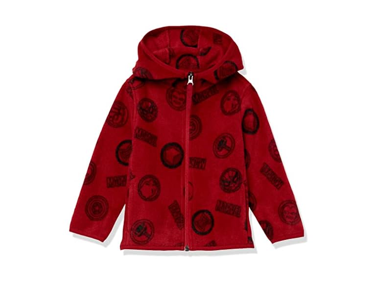 Amazon Essentials Disney | Marvel | Star Wars Boys' Polar Fleece Full-Zip Hooded Jacket, Marvel Logo, Large