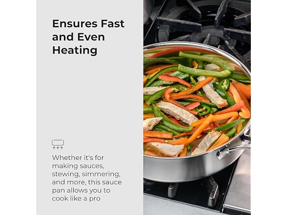Stainless Steel, Sauté Pan w/Lid, 9.5-Inch Diameter, 3 Quart
